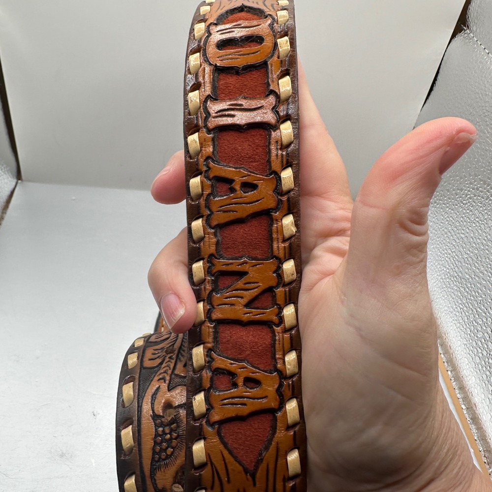 Vintage 1983 Gayle Summarell Hand Tooled Leather Belt Buckle Diana DGS Brown 34 - Picture 4 of 10